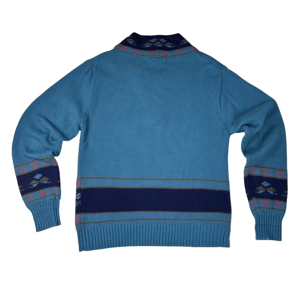 Vintage Sigallo Mens Blue V-Neck‎ Sweater Southwestern Pattern Acrylic Size S
